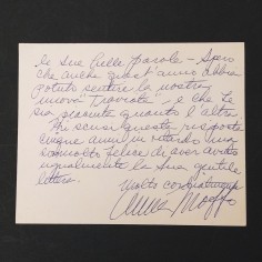 Cartoncino Plaza Hotel con messaggio e autografo soprano Moffo 1965. Buono 2