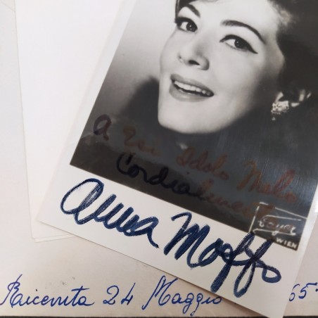 Lettera con foto, dedica e autografo della soprano Anna Moffo 1965. Buono