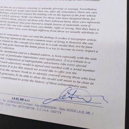 Lettera LA.EL.ME srl con autografo Alboreto. Ottime condizioni