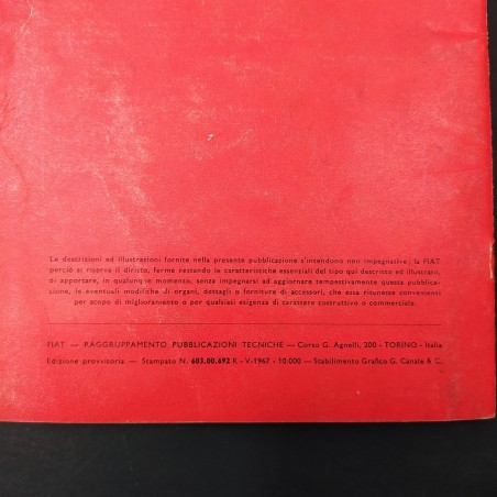 Libretto d'uso e manutenzione Fiat 125 ed. provvisoria 1967. Macchie