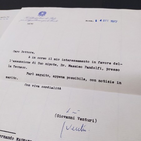 Lotto 2 lettere Forlani e Venturi, carta intestata e buste originali. Buono