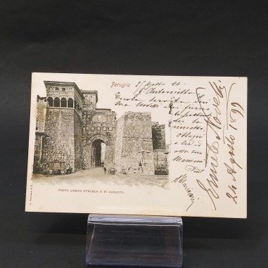 Cartolina di Perugia con autografo Novelli attore drammatico 1899. Aloni