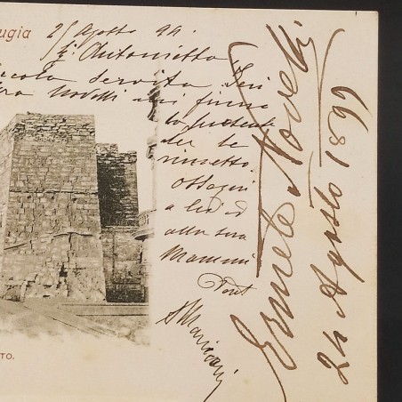 Cartolina di Perugia con autografo Novelli attore drammatico 1899. Aloni