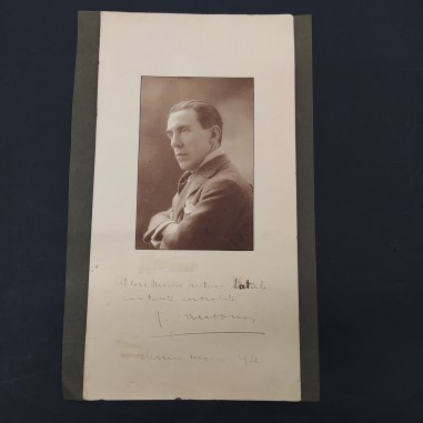 Cartoncino con foto autografata da Zandonai con messaggio personale 1921. Buono