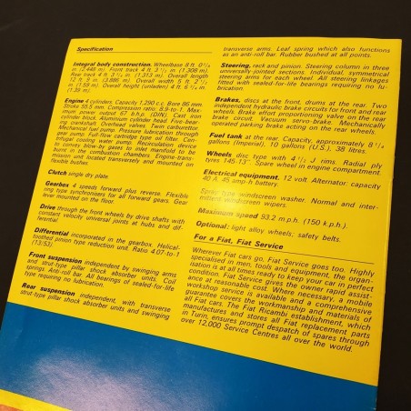 Catalogo Brochure Fiat 128 Rally 1300 in inglese. Ottime condizioni