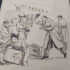 Disegno a inchiostro nero Avio Linee Italiane su foglio semplice. Ingiallimenti 2
