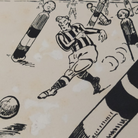 Bozzetto Juventus calcio firmato Carlin '52, dimensioni 24x18 cm. Buono