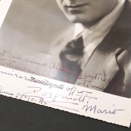 Foto 17x24 cm con dedica e firma cantante Mario Zorgniotti 1945. Buono