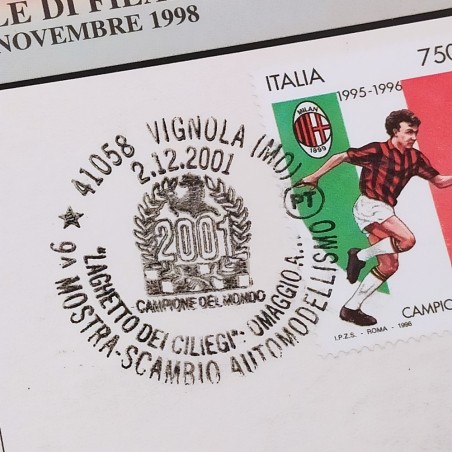 Cartolina ufficiale Campioni del mondo F1 2001 e francobolli celebrativi. Buono