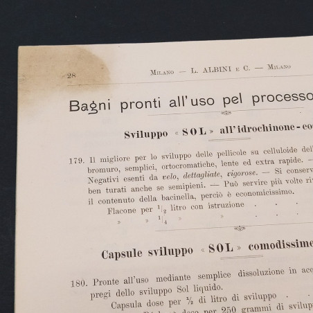 Catalogo articoli fotografici e ottici Albini, n° di maggio 1898. Strappi lievi