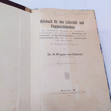Libro sull'aviazione Hilfsbuch fur den Luftschiff 1909 in tedesco. Buono