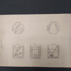 Lotto di 4 opuscoli, pieghevole, disegni sci anni '30. Ingiallimenti 2