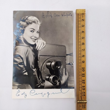 Cartolina autografa Edy Campagnoli e cartoncino con dedica e firma. Buono