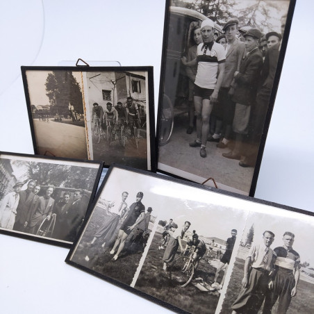 Lotto di 4 quadretti di foto di ciclismo 1934/35/36/38 con annotazioni. Buono