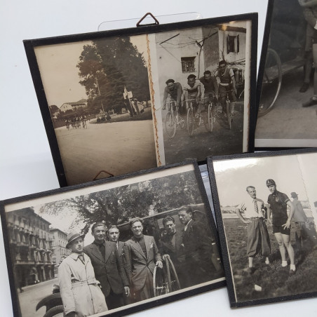 Lotto di 4 quadretti di foto di ciclismo 1934/35/36/38 con annotazioni. Buono