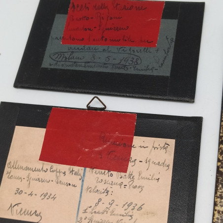 Lotto di 4 quadretti di foto di ciclismo 1934/35/36/38 con annotazioni. Buono