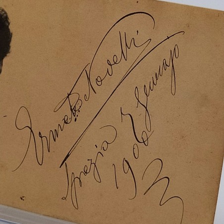 Cartolina postale con autografo di Ermete Novellli 1900 affrancata. Aloni