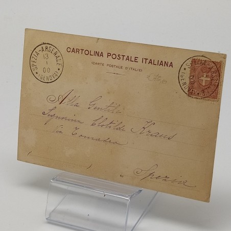 Cartolina postale con autografo di Ermete Novellli 1900 affrancata. Aloni
