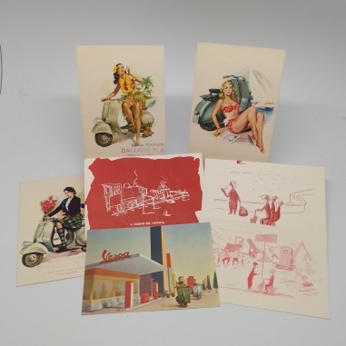 Lotto di 7 cartoline pubblicitarie di Vespa anni 50/60 vintage retrò