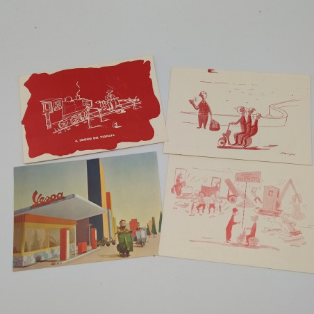 Lotto di 7 cartoline pubblicitarie di Vespa anni 50/60 vintage retrò