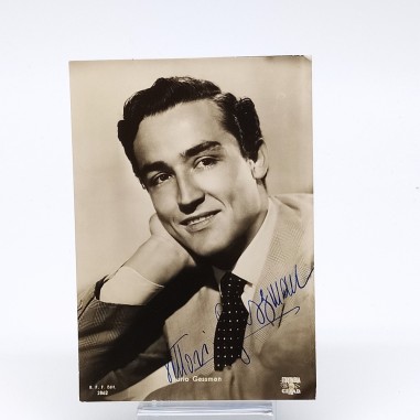 Cartolina fotografica con autografo Vittorio Gassman. Buono