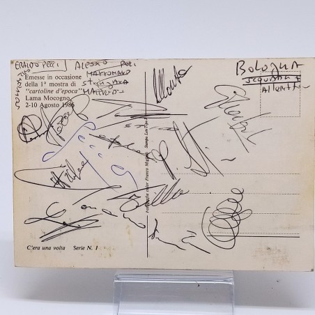 Cartolina con autografi dei giocatori del Bologna calcio anni '80. Buono