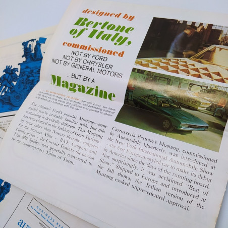Lettera Automobile Quarterly con opuscolo Mustang di Bertone 1966. Buono