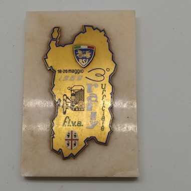 Placca in ottone smaltato su marmo 3° Rally ufficiale Asi-fiva Sardegna 1969