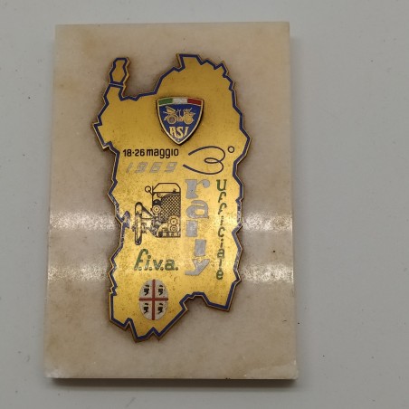 Placca in ottone smaltato su marmo 3° Rally ufficiale Asi-fiva Sardegna 1969