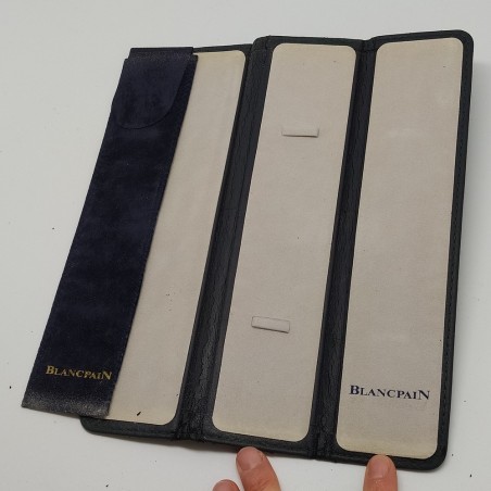 Astuccio per orologi Blancpain nero con fodero vellutato blu e scatola, difetti