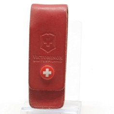 Coltellino multiuso Victorinox Leitz con fodero e passante in cuoio rosso. Buono 2