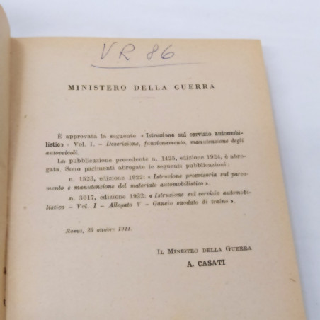 Libro Istruzione sul servizio autotomobilistico, vol. 1, 1945. Ingrigito