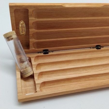 Cofanetto portasigari in legno 20x8,5x2,5 cm con fiala con sali. Inusato