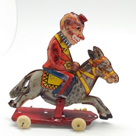 Giocattolo Fortunello a cavallo Marchesini anni '30. Riparato, punti di ruggine