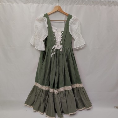 Abito donna stile tradizionale con camicetta bianca e grembiule verde tg S/M