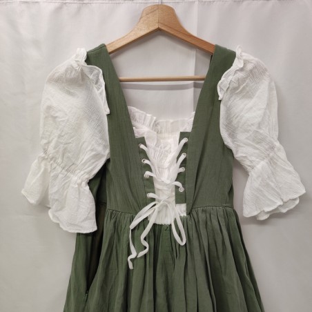 Abito donna stile tradizionale con camicetta bianca e grembiule verde tg S/M