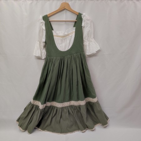 Abito donna stile tradizionale con camicetta bianca e grembiule verde tg S/M