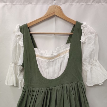 Abito donna stile tradizionale con camicetta bianca e grembiule verde tg S/M