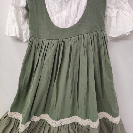 Abito donna stile tradizionale con camicetta bianca e grembiule verde tg S/M