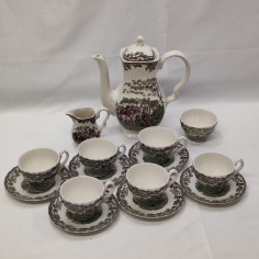 Servizio in ceramica inglese 6 tazzine, piattini, teiera zuccheriera e lattiera 2