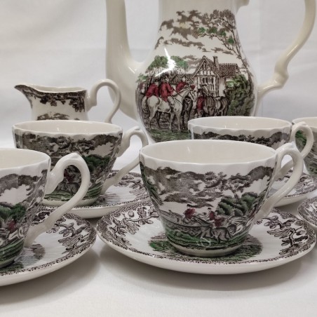 Servizio in ceramica inglese 6 tazzine, piattini, teiera zuccheriera e lattiera