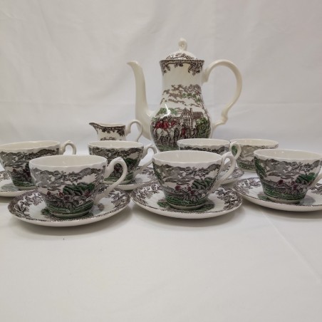 Servizio in ceramica inglese 6 tazzine, piattini, teiera zuccheriera e lattiera