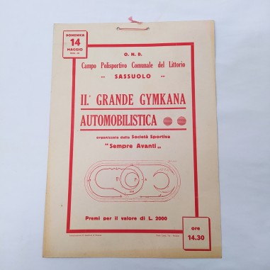 Locandina 2° gymkana automobilistica Sassuolo anno 1933 . Buono