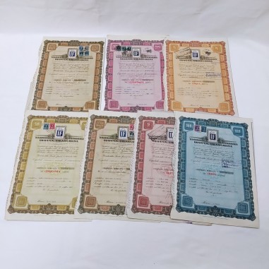 Lotto di 7 certificati azionari Isotta Fraschini anni '40. Buono