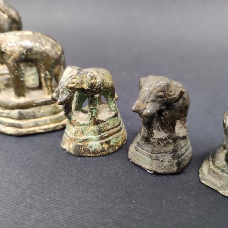 Set di 6 elefantini birmani metà 800 in bronzo uso peso per oppio