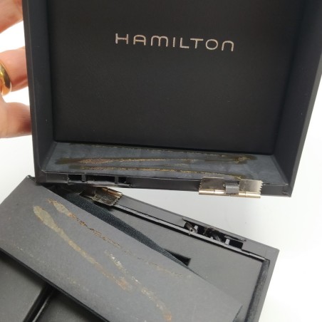 Cofanetto orologio Hamilton con documenti e garanzia. Struttura compromessa