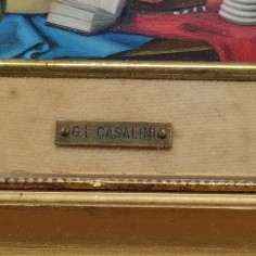 Gatto allo specchio, quadro 21x19 cm di G.L. Casalini con timbro. Macchie 2