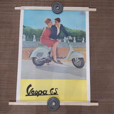 Manifesto originale telato Vespa GS 1960 attore Ted Windsor 73,5x102 cm. Buono