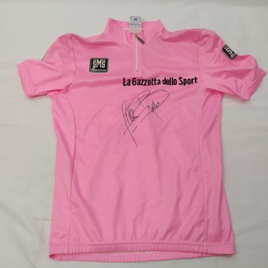 Maglia da ciclista colore rosa Gazzetta con autografo Gianni Bugno tg M. Ottimo