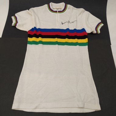 Maglia da ciclista Colnago con autografo di Ercole Baldini anni '50. Buono